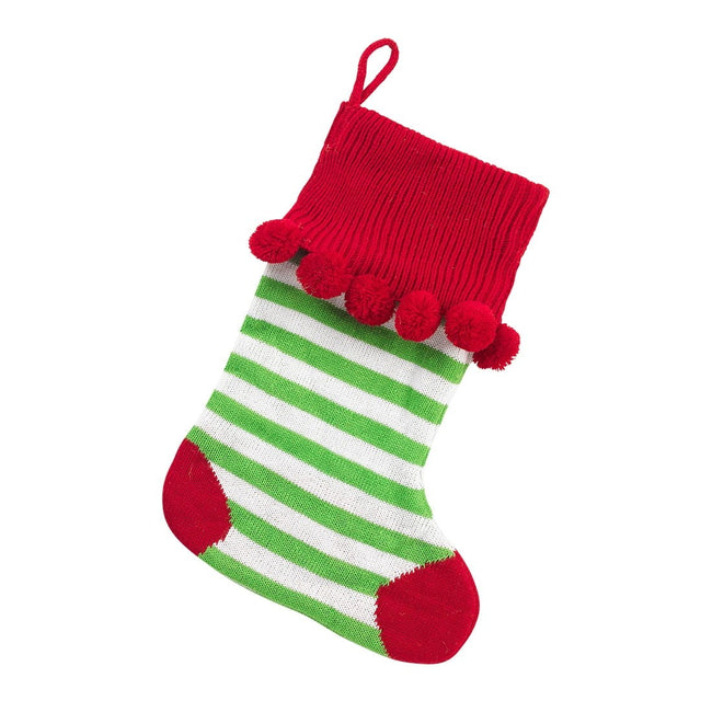 Green Stripe Pom-Pom Knit Stocking